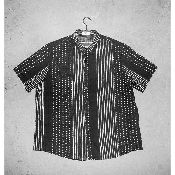 Button Down Mens Shirt Black Striped Short Sleeve Casual Formal Shirt Size XL - Picture 1 of 3